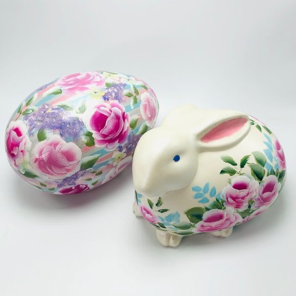 Easter Decor Handmade Rabbit Ceramic Plastic Egg - Picture 1 of 8